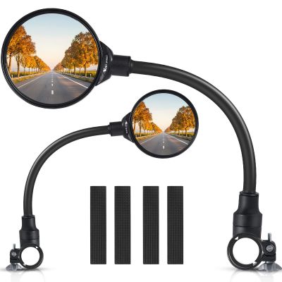 West Biking Bike Mirror Handlebar Mount, Adjustable Rotatable Bicycle Rear View Mirror, Wide Angle Acrylic Convex Safety Mirrors for Mountain Road Bike (Black- 2 PCS Converx Mirror)