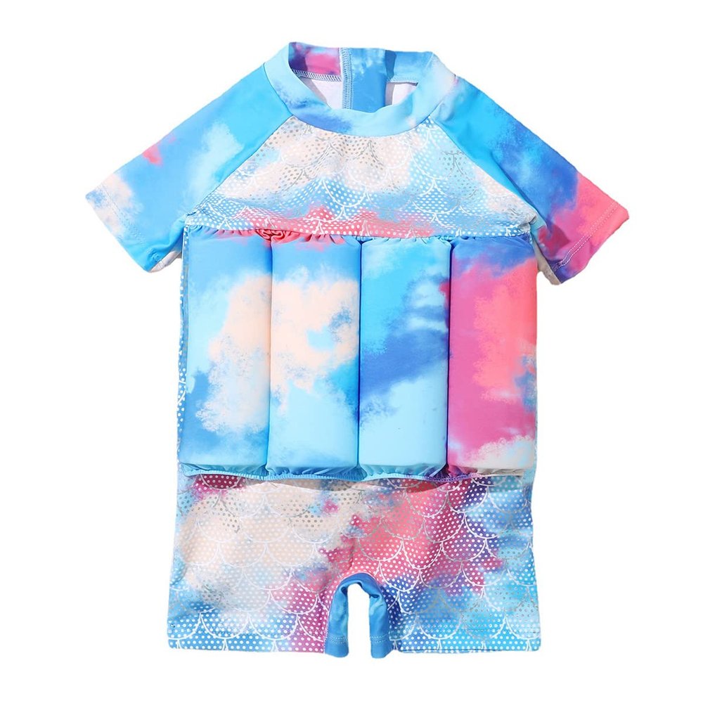 Kids Baby Boy Girl Float Suit with Adjustable Buoyancy Floatation Swimsuit Floating Swimwear Bathing Suit Toddler Float Swim Vest with 8 Removable Buoyancy Stick Blue + Colorful 2-3 Years