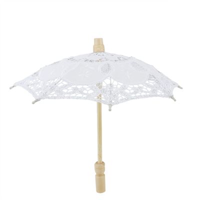 Wood Lace Bridal Umbrella Cotton Embroidery Handcrafted Parasol White Umbrella Wedding Tea Party Decoration Photo Lady Costume Supply (White), Umbrella for Wedding, Umbrella for Wedding, Wood Lace B