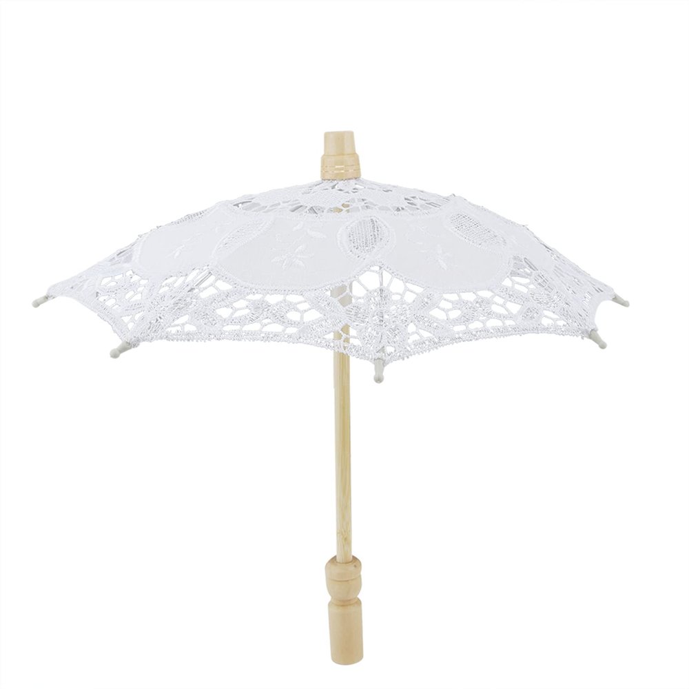 Wood Lace Bridal Umbrella Cotton Embroidery Handcrafted Parasol White Umbrella Wedding Tea Party Decoration Photo Lady Costume Supply (White), Umbrella for Wedding, Umbrella for Wedding, Wood Lace B