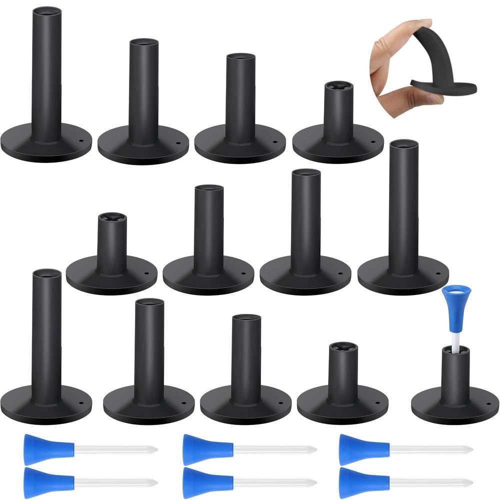 12 Pieces Golf Range Tees Set Rubber Golf Tees for Mats Driving Range 6 Pieces for Practice Mat Mixed Size(Black and White Blue)