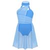 TiaoBug Girl's Irregular Lyrical Dance Party Dress Sleeveless Leotard with Mesh Overlay Chiffon Skirt Ballet Dancing Costumes Light Blue A 8-10 view 1