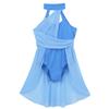 TiaoBug Girl's Irregular Lyrical Dance Party Dress Sleeveless Leotard with Mesh Overlay Chiffon Skirt Ballet Dancing Costumes Light Blue A 8-10 view 3