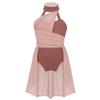 TiaoBug Girl's Irregular Lyrical Dance Party Dress Sleeveless Leotard with Mesh Overlay Chiffon Skirt Ballet Dancing Costumes Dusty Pink A 8-10 view 1