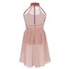 TiaoBug Girl's Irregular Lyrical Dance Party Dress Sleeveless Leotard with Mesh Overlay Chiffon Skirt Ballet Dancing Costumes Dusty Pink A 8-10 view 2