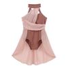 TiaoBug Girl's Irregular Lyrical Dance Party Dress Sleeveless Leotard with Mesh Overlay Chiffon Skirt Ballet Dancing Costumes Dusty Pink A 8-10 view 4