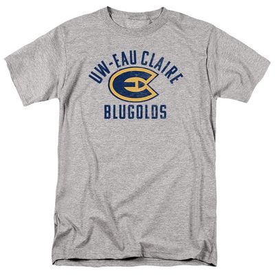 University of Wisconsin-Eau Claire Official Blugolds Logo Unisex Adult T Shirt,Athletic Heather, 5X-Large