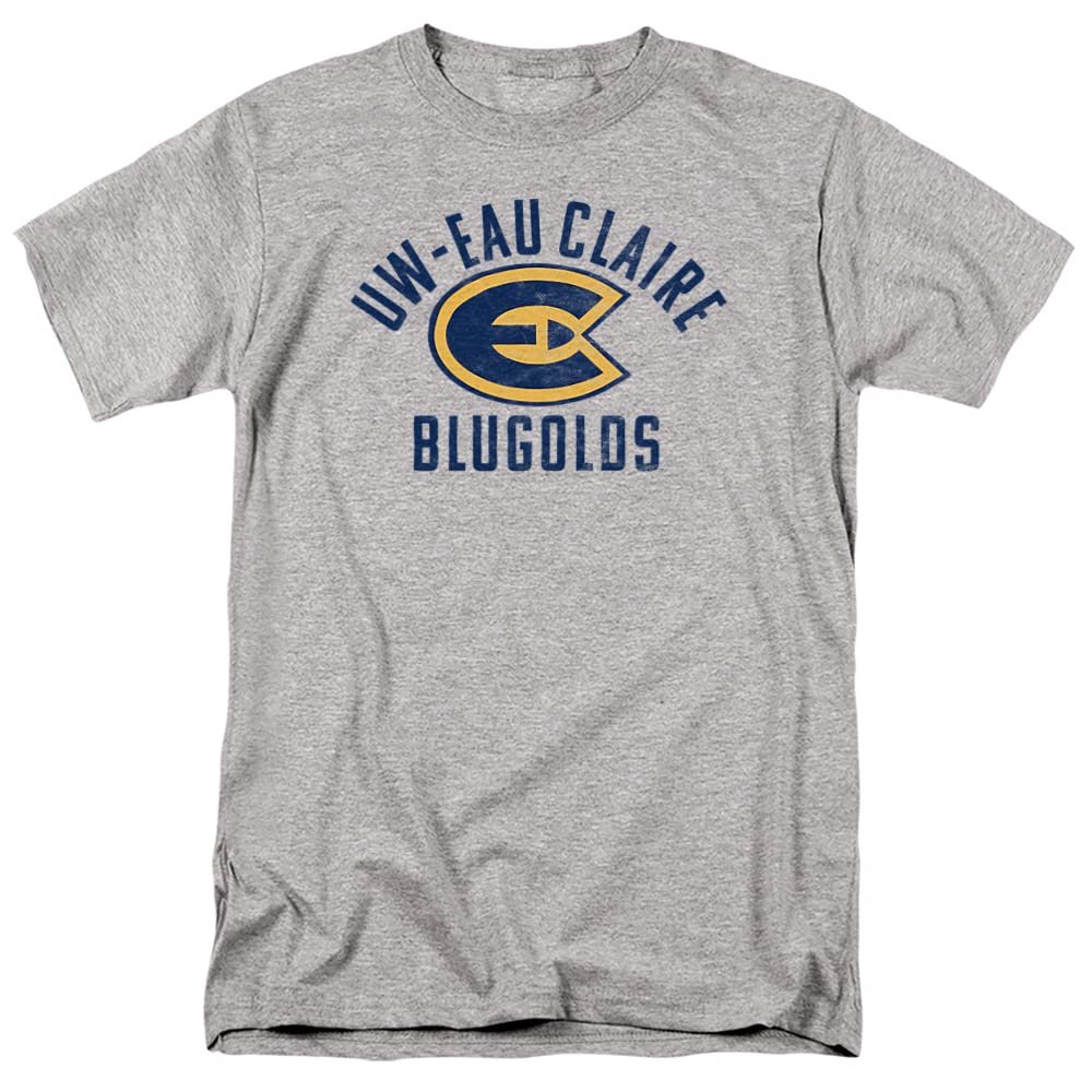 University of Wisconsin-Eau Claire Official Blugolds Logo Unisex Adult T Shirt,Athletic Heather, 5X-Large