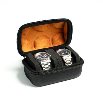 AUKURA 2 slots watch case for travel and storage, hard Watch Roll Organizer holder for Men and Women with microfiber lining