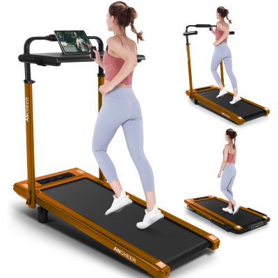 ANCHEER Treadmill with Desk Workstation& Adjustable Height, Folding Treadmill with 8% Incline,2.5HP Walking Pad for Home, 300lbs Weight Capacity/Ultra-Quiet/3 Type Control(Khaki)