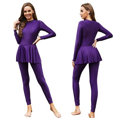 Muslim Swimsuits for Women Modest Islamic Swimwear Burkini Full Cover Long Sleeve Muslim Dress Tops + Pants Set Swimming Costume Sun Protection Rash Guard Plus Size Two Piece Bathing Suits Purple 5XL