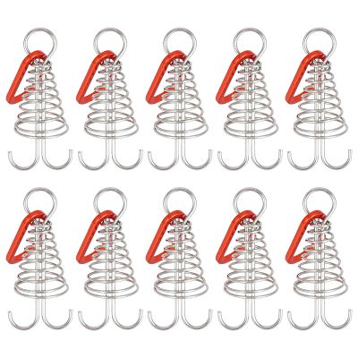 10PCS Deck Anchor Pegs, Windproof Aluminium Alloy Octopus Tent Stakes with Spring Buckle, Portable Wind Rope Anchor, Camping Tent Nail