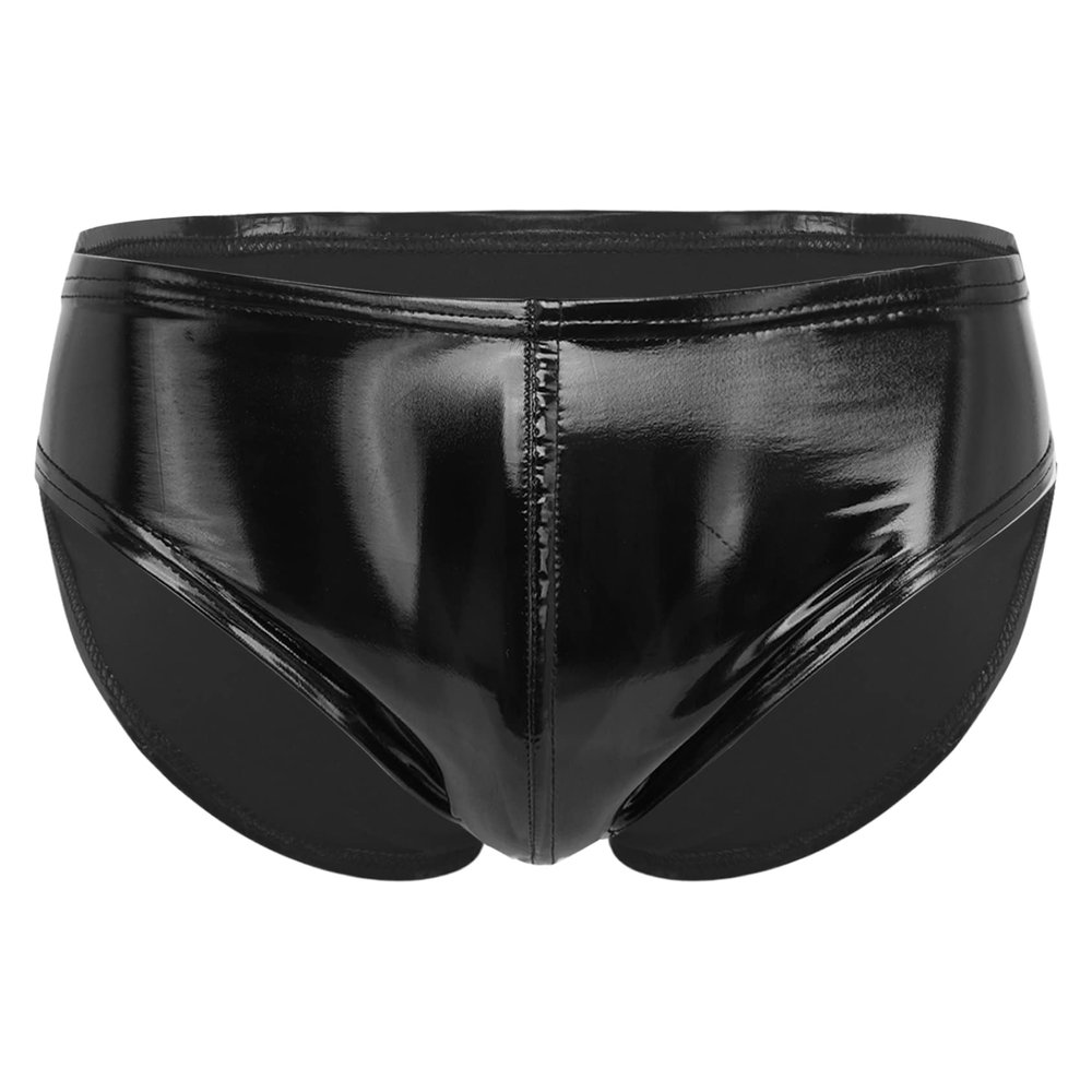 Yihuimin Men's Shiny Metallic Low Waist Bulge Pouch Bikini Briefs Swim Trunks Underwear Swimwear Black Large