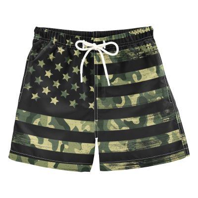 Aflyko 4th of July Boys' Board Shorts Camo American Flag Toddler Swim Trunk Girls Beach Swimwear Bathing Suit