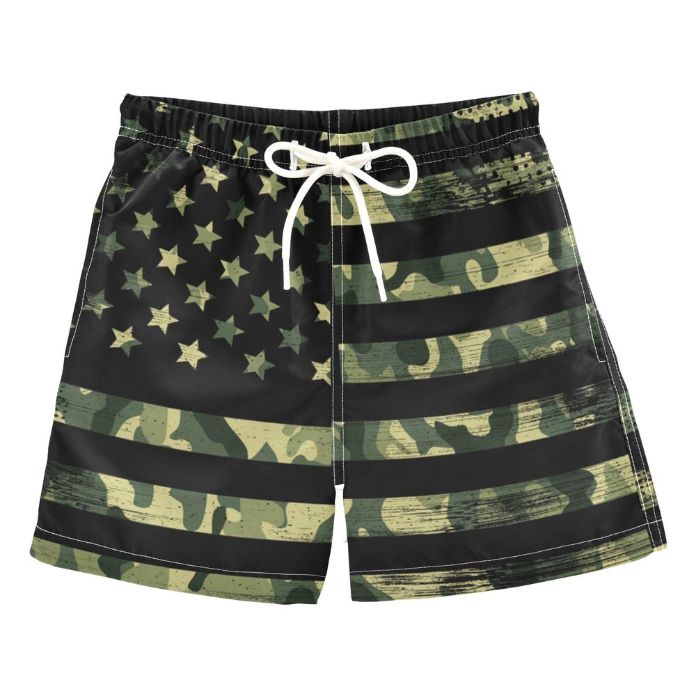 Aflyko 4th of July Boys' Board Shorts Camo American Flag Toddler Swim Trunk Girls Beach Swimwear Bathing Suit