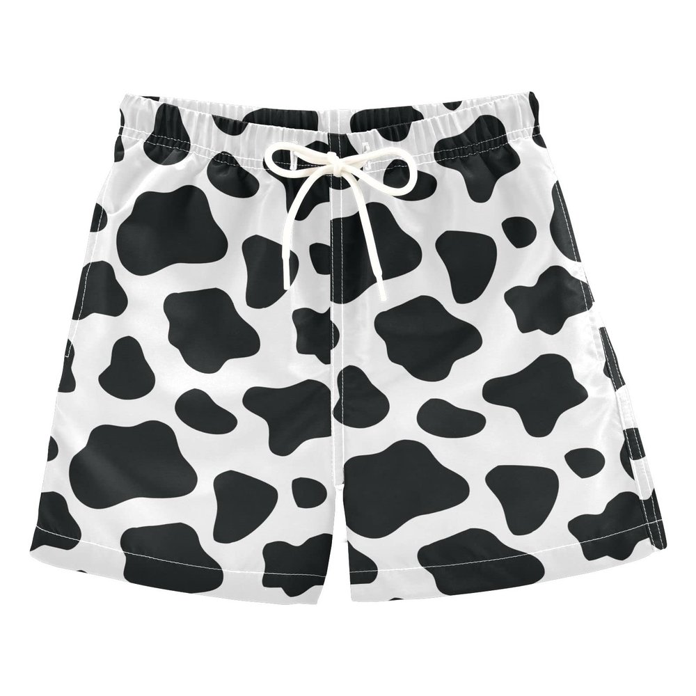 Aflyko Boys' Board Shorts Cow Print Bathing Suit Kid Swim Trunk Girls Beach Swimwear
