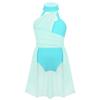 TiaoBug Girl's Irregular Lyrical Dance Party Dress Sleeveless Leotard with Mesh Overlay Chiffon Skirt Ballet Dancing Costumes Mint Green A 8-10 view 1