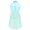 TiaoBug Girl's Irregular Lyrical Dance Party Dress Sleeveless Leotard with Mesh Overlay Chiffon Skirt Ballet Dancing Costumes Mint Green A 8-10 view 2