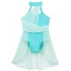 TiaoBug Girl's Irregular Lyrical Dance Party Dress Sleeveless Leotard with Mesh Overlay Chiffon Skirt Ballet Dancing Costumes Mint Green A 8-10 view 3