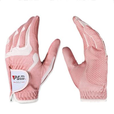 Biggold 1 Pair Women Golf Gloves Right Hand and Left Hand Anti-Slip Breathable Gloves Ladies Outdoor Sports Protetive Gloves (Pink and White,17)