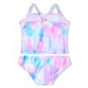 Girls Swimsuit Two Piece Bathing Suits for 7-8 Years Old Kids Blue Tie Dye Sport Beach Tankini Set Swimwear with UPF 50+ Sun Protection view 2
