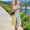 Summer Spring Floral Dress Women's Sexy Casual Fashion Sundress Midi Slip Backless Pleated Slit White Yellow Lace-up Flowers (Yellow,S,6), Yellow,white view 3