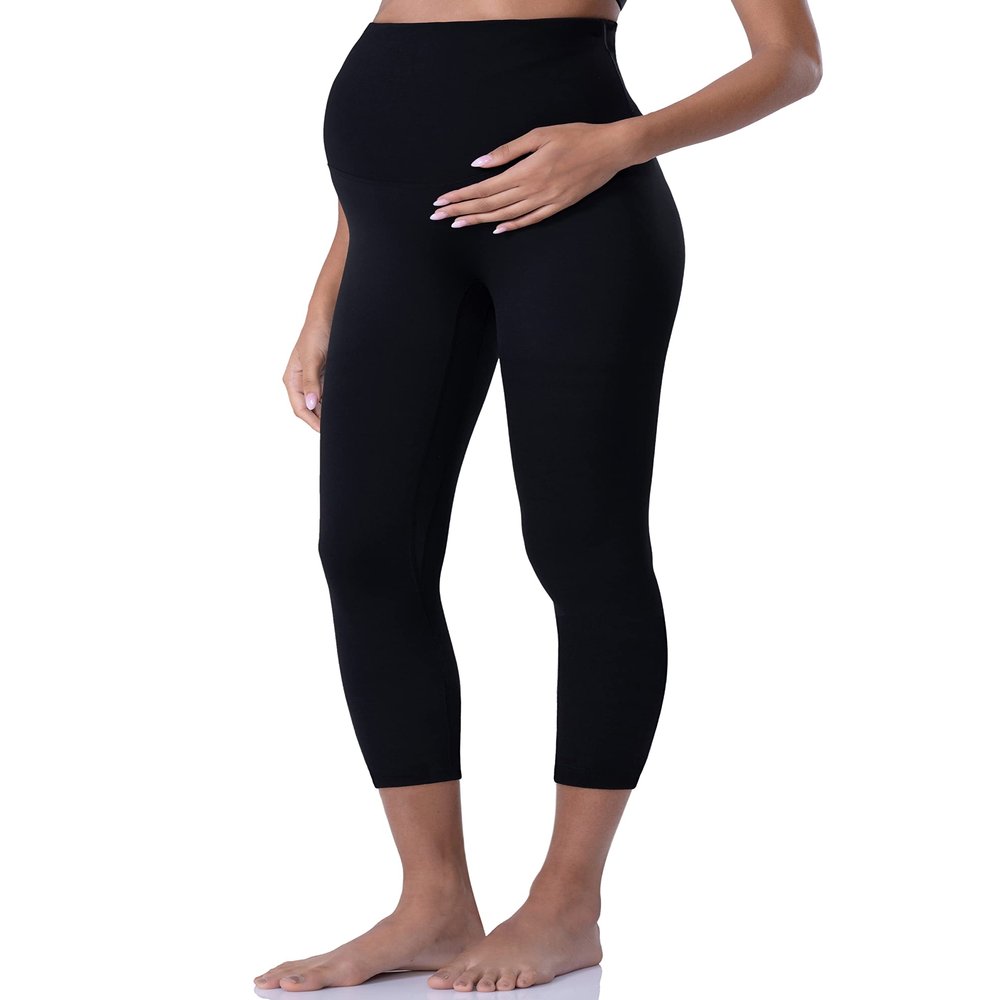 POSHDIVAH Capri Women's Maternity Leggings Over The Belly Pregnancy Yoga Pants Active Wear Workout Leggings Black X-Small