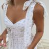 Summer Spring Floral Dress Women's Sexy Casual Fashion Sundress Midi Slip Backless Pleated Slit White Yellow Lace-up Flowers (White,XL,12) view 2