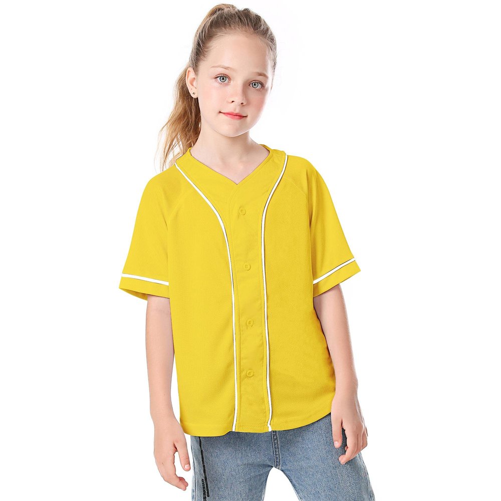 Icibgds Kids Baseball Jersey Button Boys T-Shirt Trendy Hip Hop Street Black and White Short Sleeve Tshirt (Yellow, 10 Years)