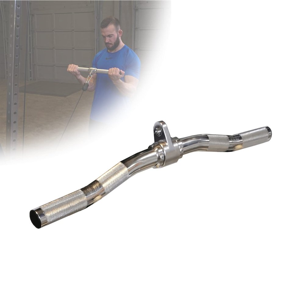 DYK&NX EZ Bent Bar Metal Handle Cable Attachment, Bodybuilding Revolving Curl Bar for Home Gym Workout Equipment Supplies