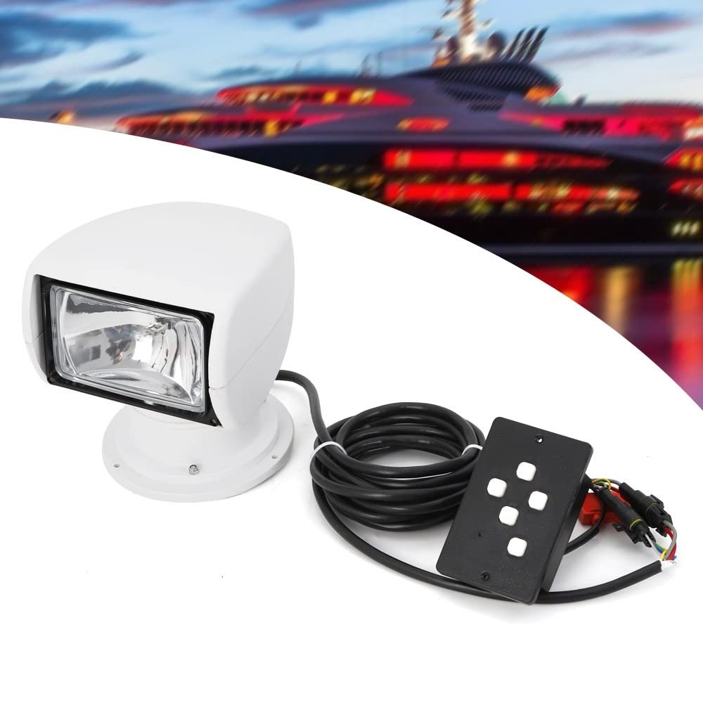 Boat Spotlight,DC 12V Marine Lights for Boats 100W Portable Marine Searchlight with Remote Control 360Rotate Adjustable 2500LM White