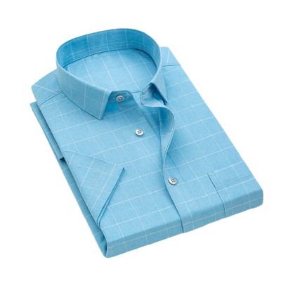 Kiioouu Men Summer Short Sleeve Men Plaid Shirts Regular Fit Checkered Shirt Business Casual with Front Pocket DBD01-G XXL