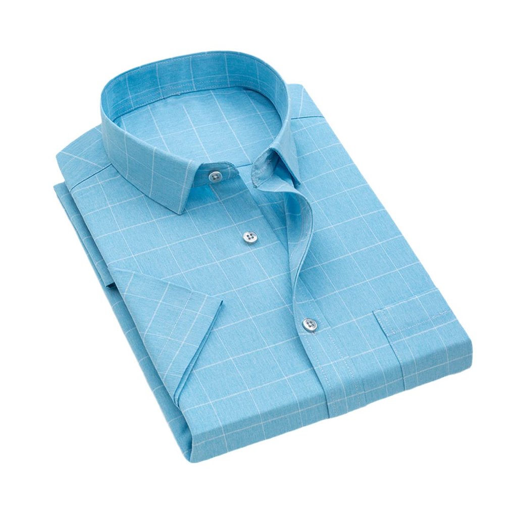 Kiioouu Men Summer Short Sleeve Men Plaid Shirts Regular Fit Checkered Shirt Business Casual with Front Pocket DBD01-G XXL