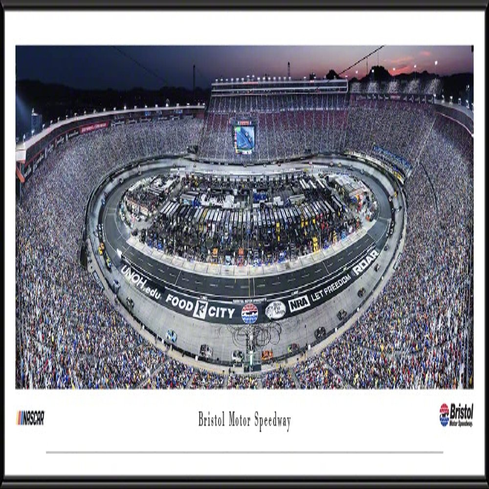 Bristol Motor Speedway Night Race - 40.25x13.75-inch Standard Framed NASCAR Print by Blakeway Panoramas