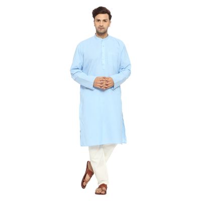 ITOS365 Men Cotton Blend Kurta Pyjama Set Party Fashion Regular Ethinic Wear Indian Dress Gift for Men Sky Blue XL