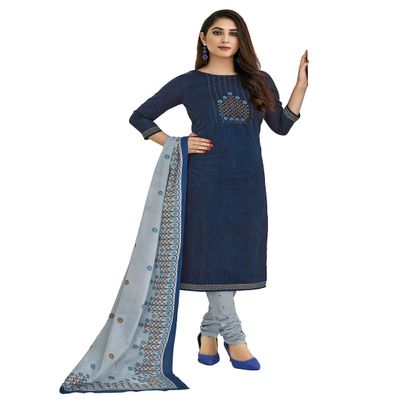 Miraan Women's Cotton Printed Readymade Salwar Suit Medium Blue