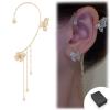 2022 NEW Shiny Zircon Butterfly Ear Clip, Unpierced Wraparound Butterfly Floral Tassels Earrings, Jewelry Gifts for Women (Left-Golden) view 2