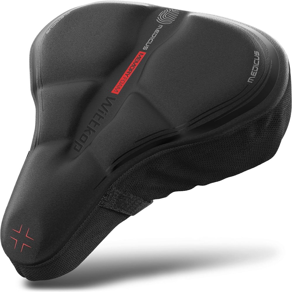 WITTKOP Bike Seat Cushion Made of Comfy Memory Foam I Bike seat Cover for Men & Women with Ergonomic 3-Zone-Concept I Bike Saddle Cover, for peleton seat cushin, Bicycle seat Cushion