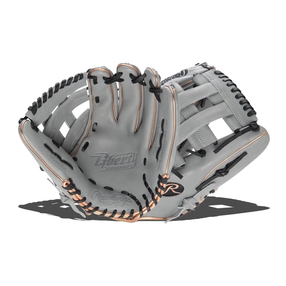 Rawlings | LIERTY ADVANCED Color Series Fastpitch Softball Glove | Left Hand Throw | 12.75' Pro H-Web | Grey/Rose Gold/Black