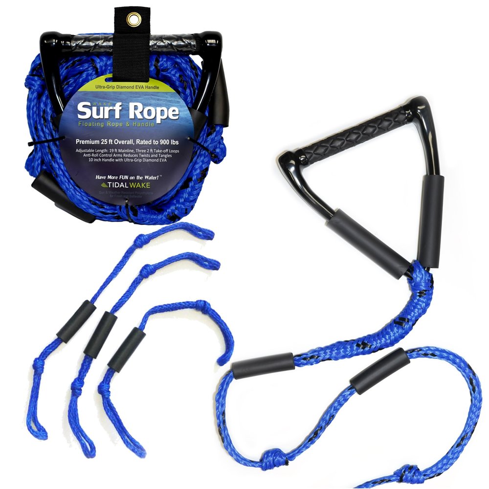 Tidal Wake PRO Wakesurf Rope  Floating, Tangle-Free, 19-25 Adjustable Length with 10 Max-Grip Handle  Premium Braided Wake Surf Tow Rope for Wakesurfing, Foiling & Jet Ski (Blue)