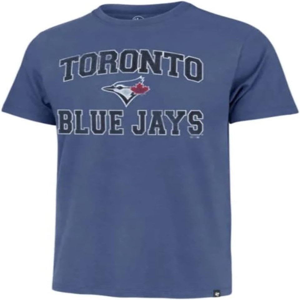 47 MLB Men's Team Color Imprint Primary Logo Word Mark Short Sleeve Baseball T-Shirt - Toronto Blue Jays Blue XX-Large