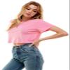 Women's Boxy Crop Top Round Neck Short Sleeve Casual 100% Cotton Cropped Tee T-Shirt, Pink, Small view 3