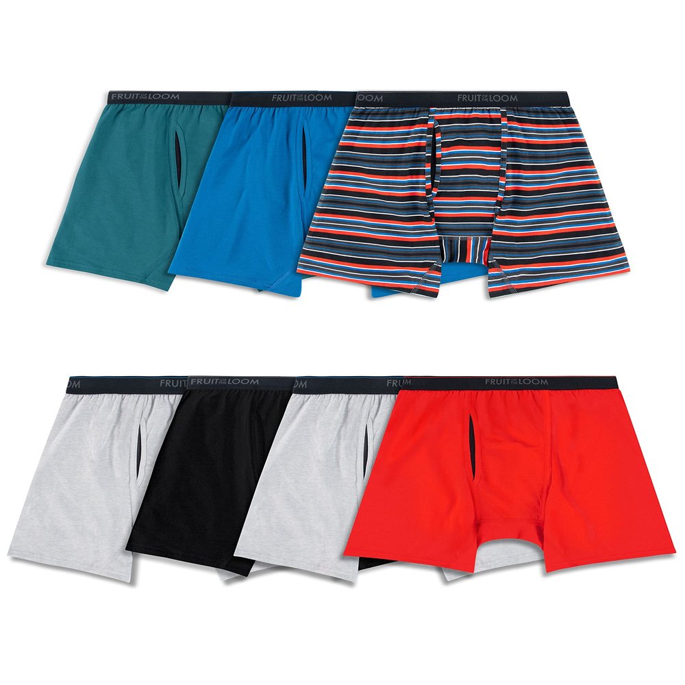 Fruit of the Loom Men's Cotton Stretch Boxer Briefs & Boxer Shorts (Regular & Big Man), Boxer Brief - 7 Pack Assorted Colors, X-Large