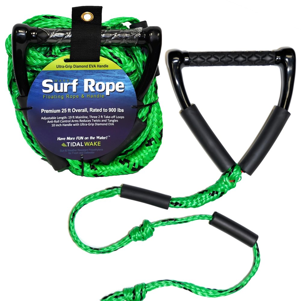 Tidal Wake PRO Wakesurf Rope  Floating, Tangle-Free, 19-25 Adjustable Length with 10 Max-Grip Handle  Premium Braided Wake Surf Tow Rope for Wakesurfing, Foiling, Jet Ski & Watersports (Green)