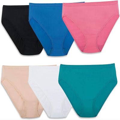 Fruit of the Loom Womens Microfiber Hi-Cut Panties 6 Pack, 9, Assorted