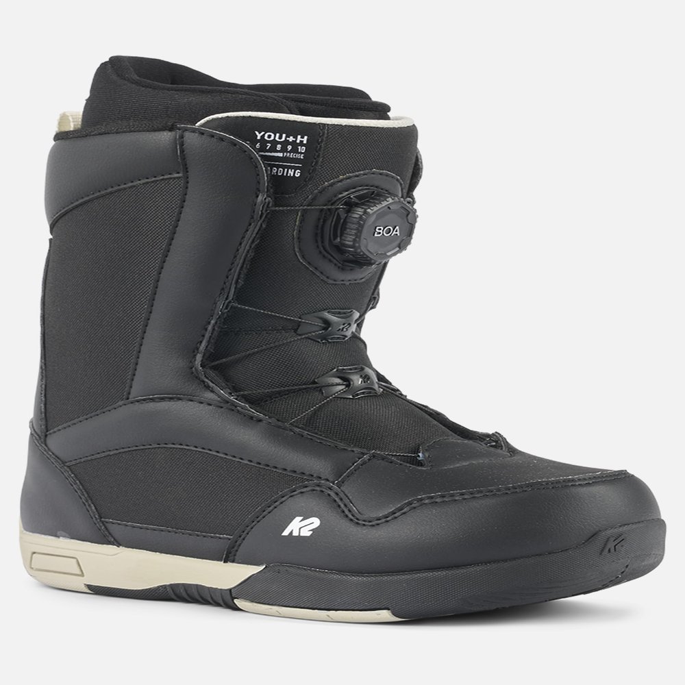 K2 You+H Youth Snowboard Boots, Black, 6