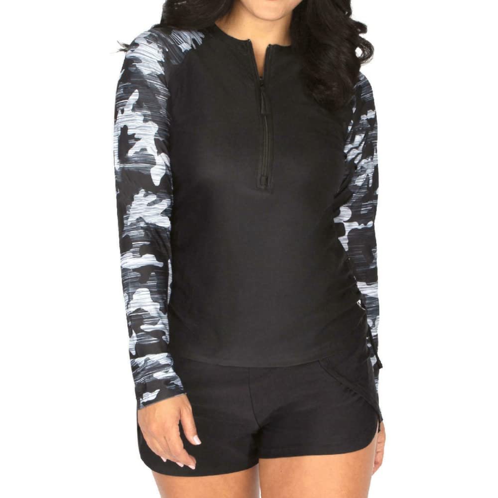 Free Country Ladies Sunblock Long Sleeve Lightweight (as1, Alpha, s, Regular, Regular, Standard, Camo Black, S)