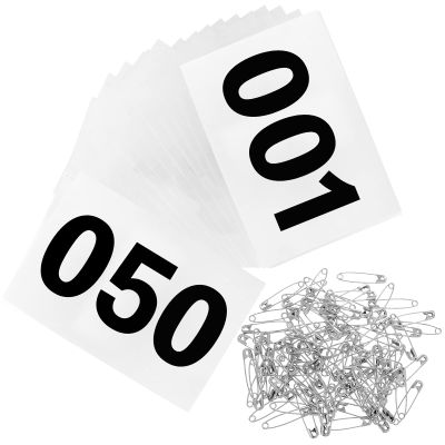 Outink Running Bibs Race Competitor Numbers Waterproof Runners Race Numbers with Safety Pins for Marathon Races Events 5.9" x 7.8" (Number 001-050)