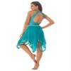 JanJean Women's Sleeveless Halter Neck Sequins Lyrical Dance Costume Asymmetrical Mesh Dance Dress Green Large view 3