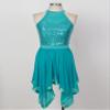 JanJean Women's Sleeveless Halter Neck Sequins Lyrical Dance Costume Asymmetrical Mesh Dance Dress Green Large view 4
